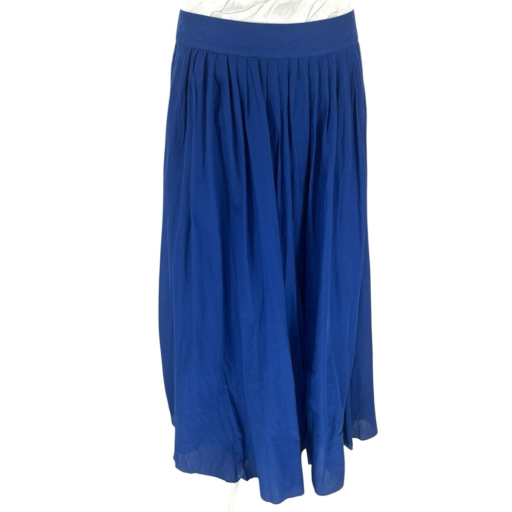 J Crew NWT Blue 100% Cotton Pleated Midi Skirt Sz 8 Fully Lined A-Line Flowy